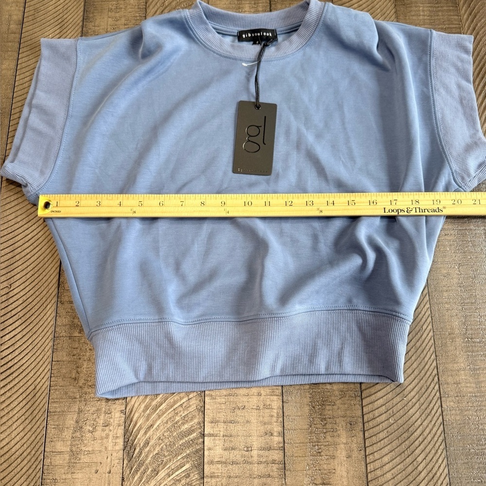 Gibsonlook Soft Cloud Scuba Luxe Short Sleeve Sweatshirt Top Blue NWT Small - Picture 4 of 5